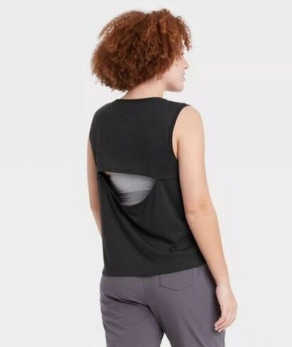 Womens XS Open Back Tank Top All in Motion Black NWT Sleeveless Athletic Vent